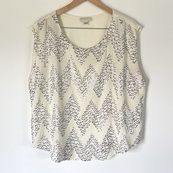 Oversized Cream & Silver Sequin Top (XL) - Picture 1 of 6